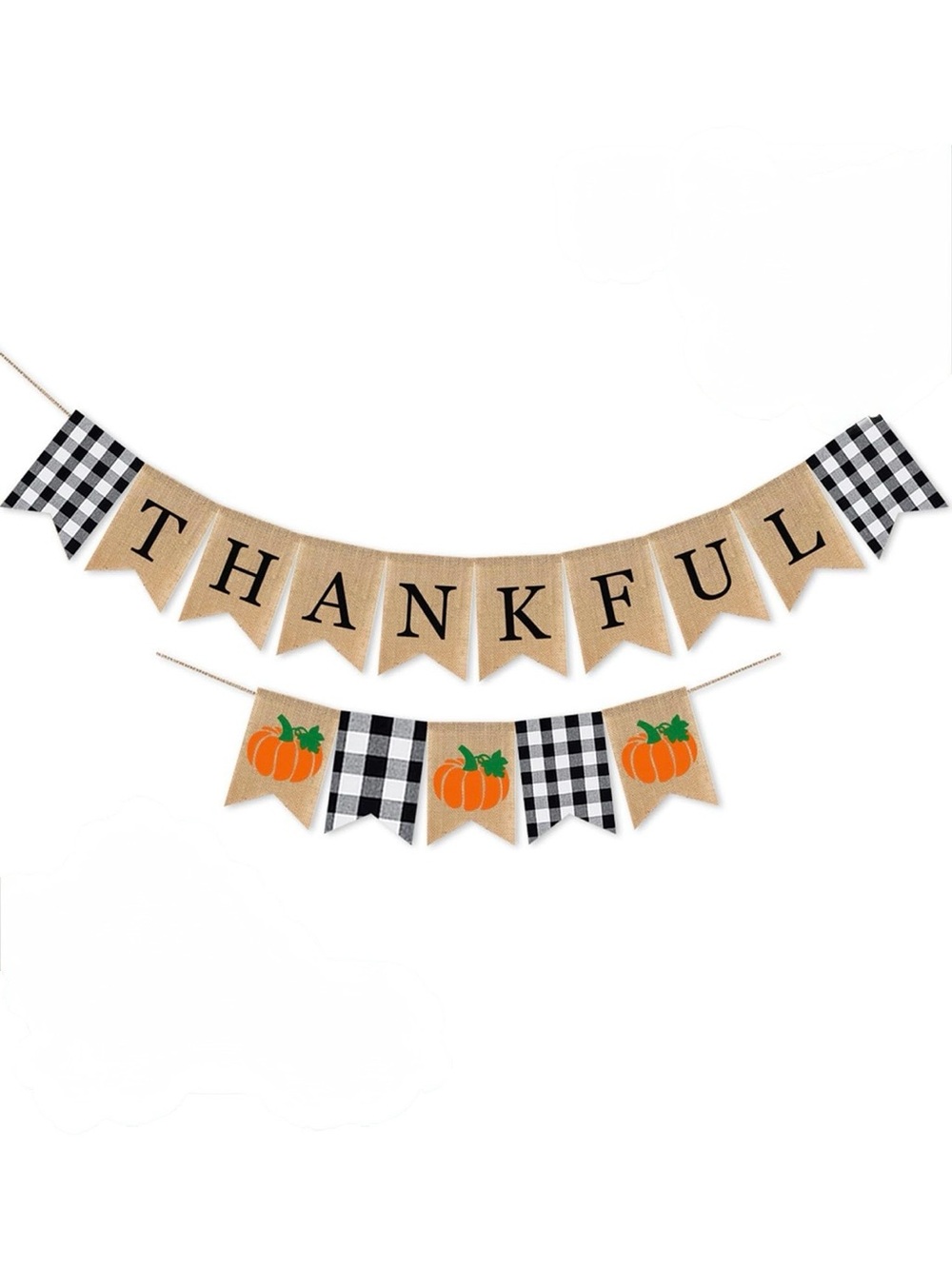 Thankful Burlap Banner - Orange Pumpkin Thankful Garland 2 pcs NWT - Picture 5 of 5